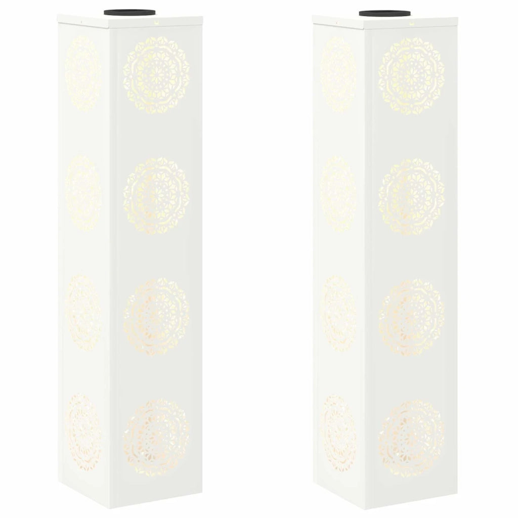 Set di 2 lampade solari da esterno moderne autoportanti in acciaio bianco dimensioni 18 x 18 x 80 cm codice 02_0052602.
