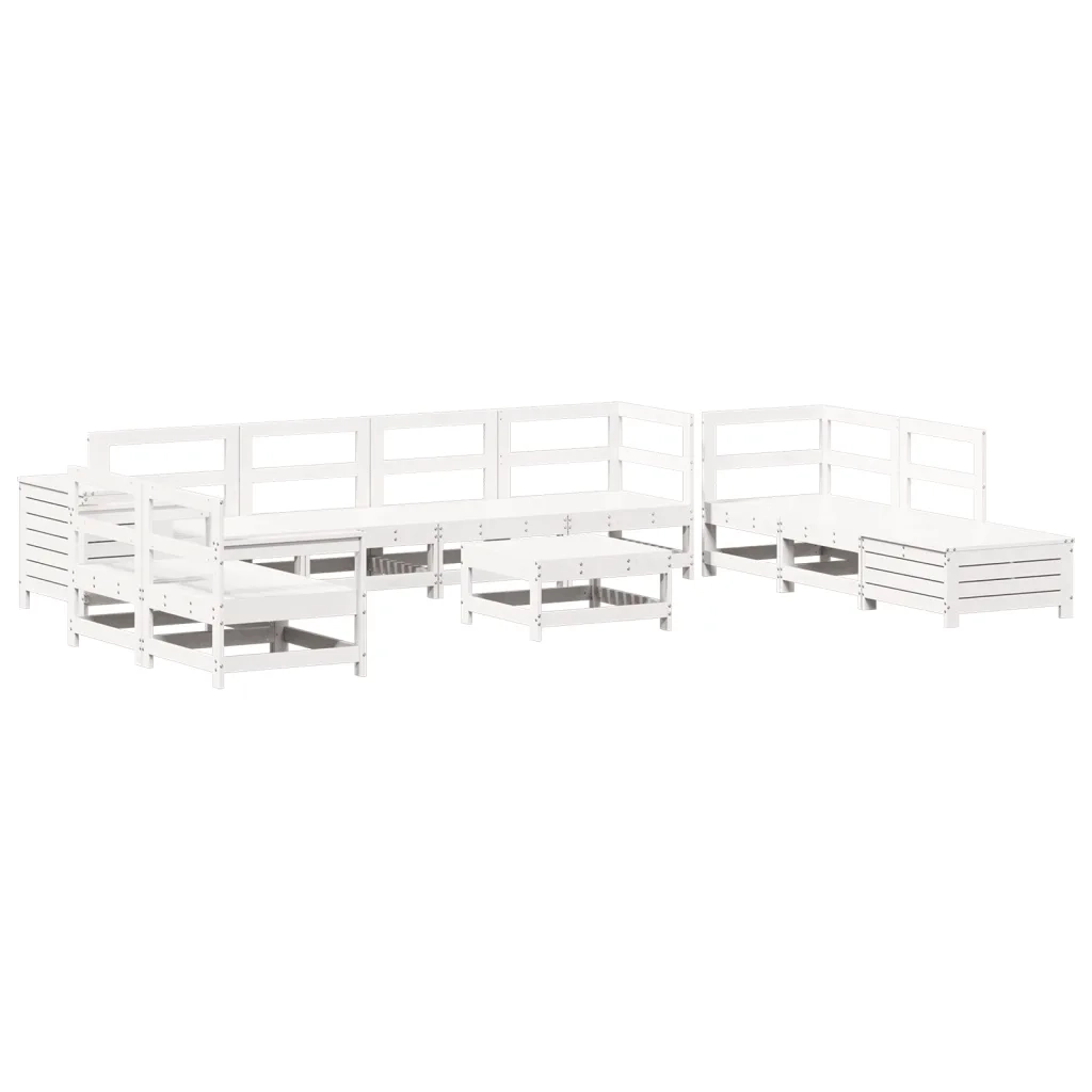 Set Divani da Giardino 11 pz Bianco in Legno Massello di Pino