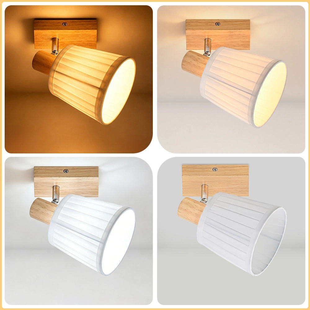 ZMH Faretto da soffitto 1 Luce Legno E14 Vintage Tessuto Retro per Cucina Camera Soggiorno Senza Lampadina
