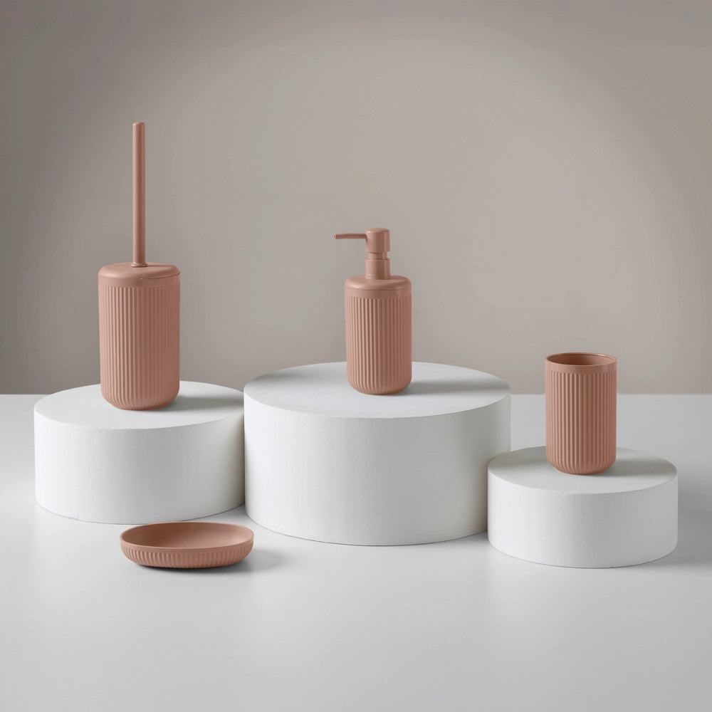 Set accessori bagno 2 pz con dispenser e portaspazzolino rosa cannettato Arizona