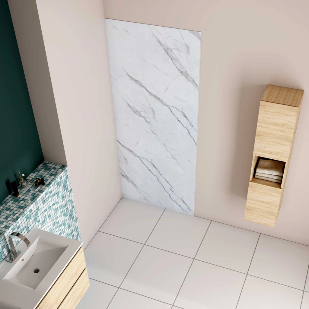 80x210 cm Pannello Doccia Realizzato in Alluminio Spessore 3mm con Profili Finitura Bianco Alba per Rivestimento Parete Bagno