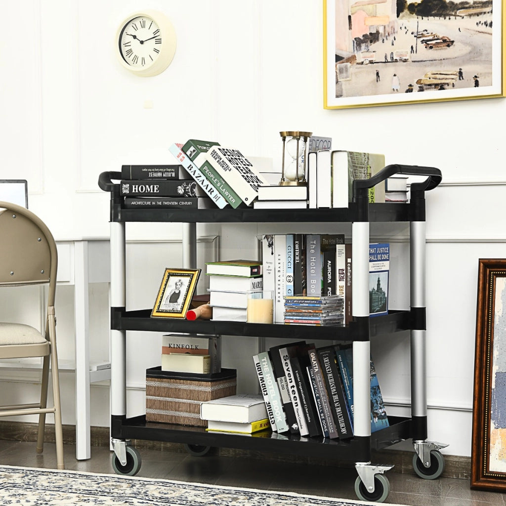 Carrello di servizio a 3 ripiani con maniglie ruote flessibili con freni-Buffet-Armadio da cucina Carrello multiuso da ufficio ristorante