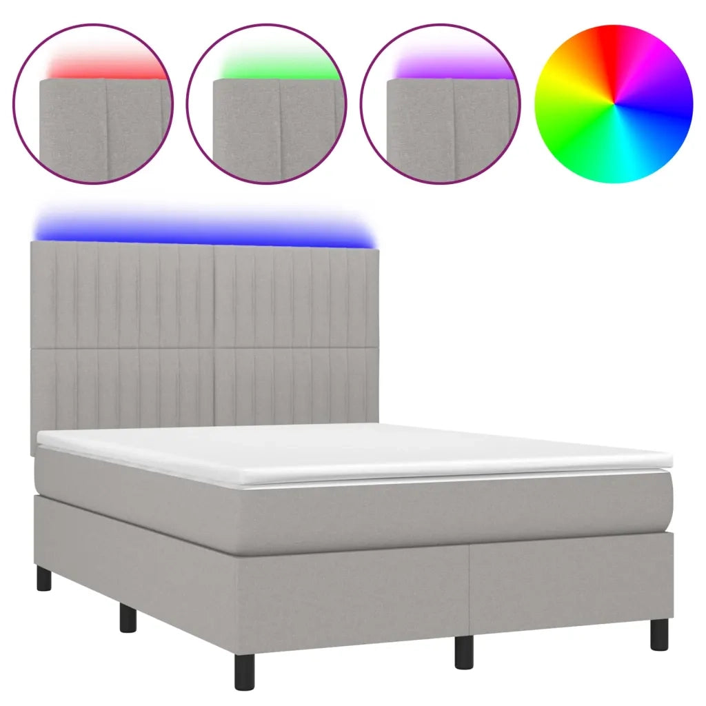 Letto a Molle Materasso e LED Grigio Chiaro 140x190 cm Tessuto 3135029