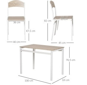 Set tavolo e sedie 100x63x76.5 cm per 4 persone in MDF grigio chiaro