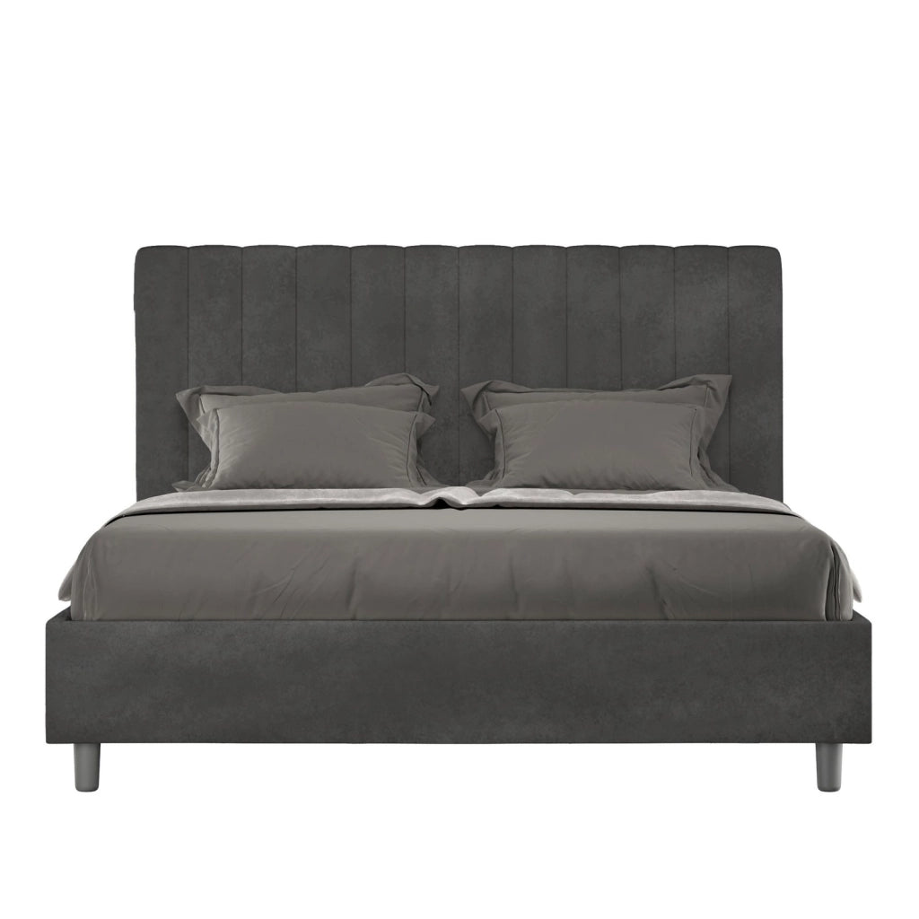 Letto matrimoniale senza rete imbottito 160x190 microfibra grigio Agueda