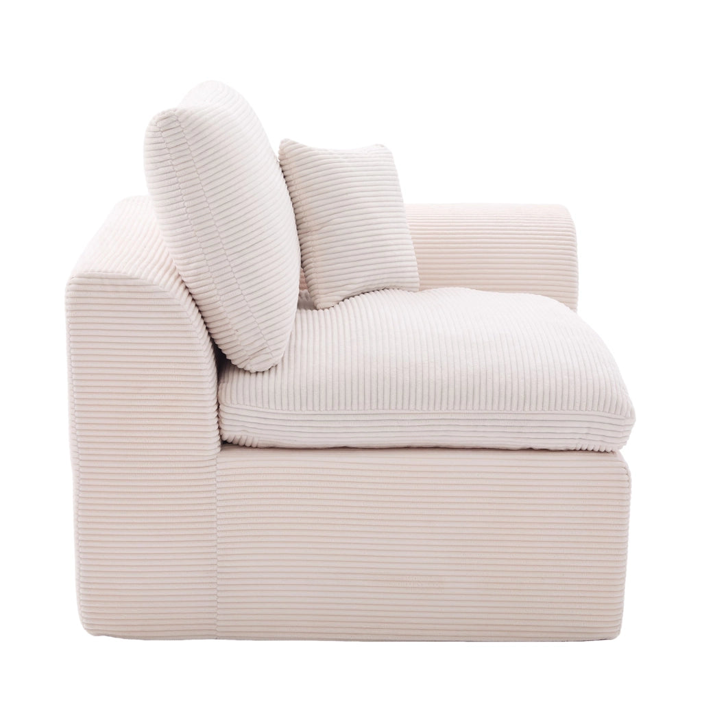 OKWISH Poltrona in Velluto a Coste, Seduta in Schiuma con Molle e Cuscino Incluso, Design Minimalista, Beige 101 × 102.5 × 84 cm