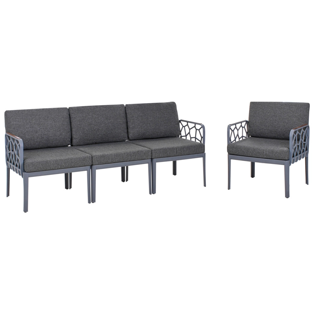 Set di divani da giardino 4 posti con struttura sintetica con cuscini beige scuro design modero