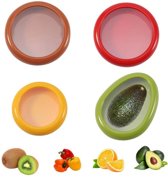 4 siliconen contenitori per frutta e verdura, con coperchio, a prova d'aria, per avocado e frutta, frigorifero per conservazione di frutta e verdura