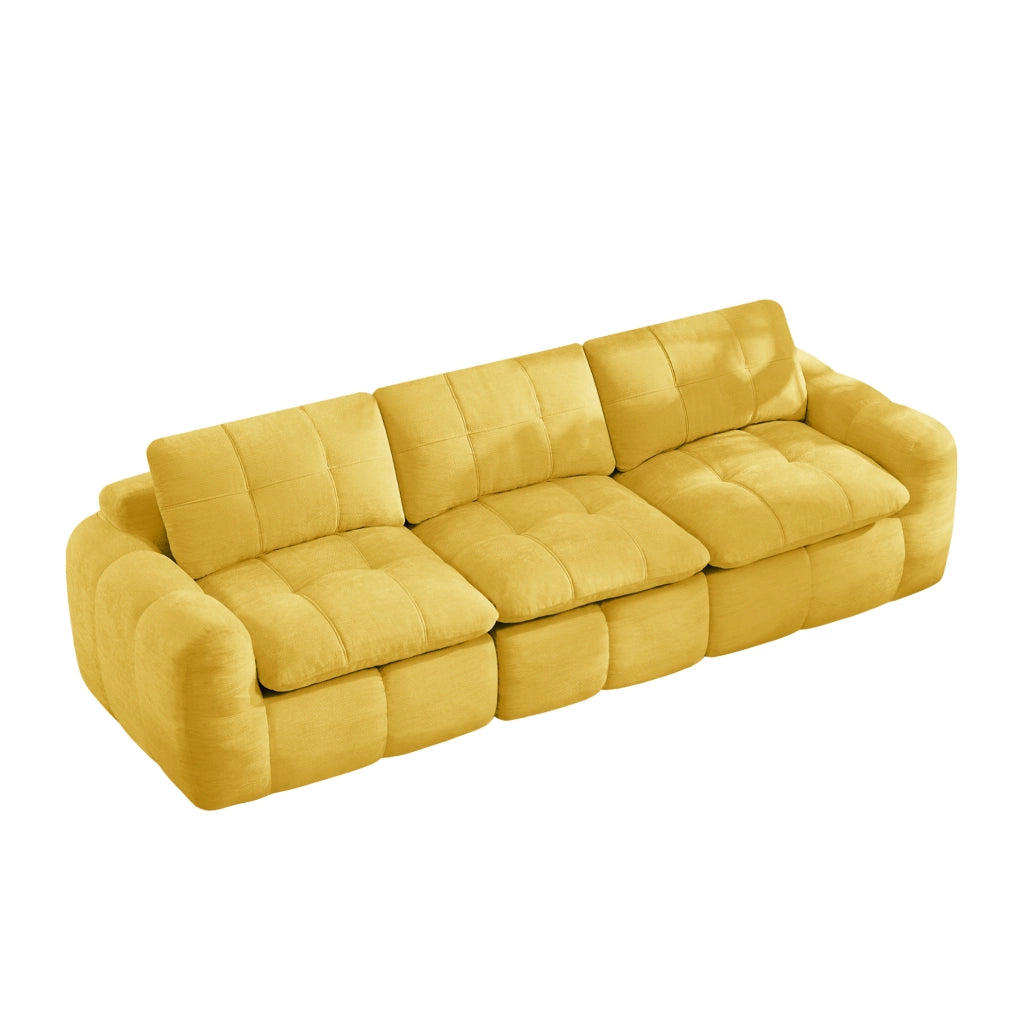 Divano modulare 3 posti 264x97 cm giallo in chenille; senza telaio