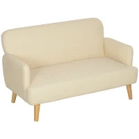 Divano 2 Posti Moderno Effetto Velluto con Imbottitura Spessa, 140x74x79cm, Bianco Crema