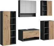 Set di mobili da bagno Willow, Artigiano, 80 cm, composto da mobile sottolavabo, specchiera, colonna, base media e pensile