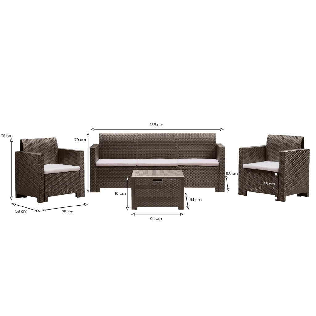 Set salotto da esterno Admiral, Salottino outdoor, Set da balcone o giardino, Composizione soggiorno per esterni, Made in Italy, Tortora