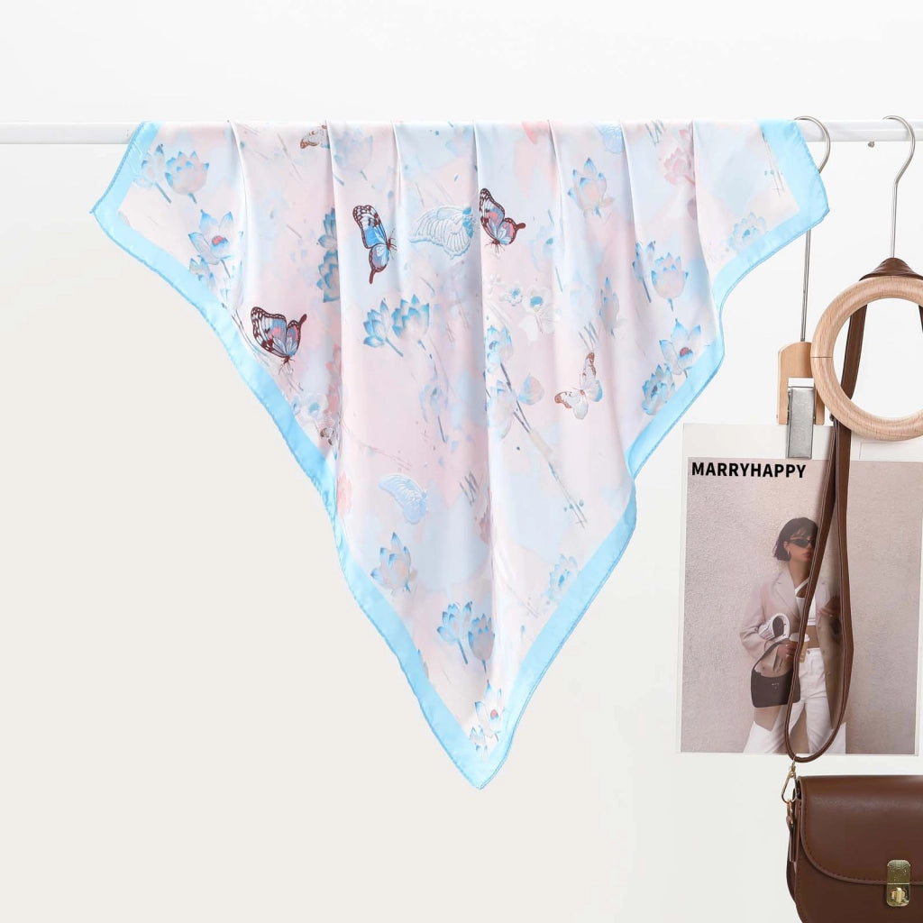 Sciarpa da donna in seta stampata, elegante e versatile, perfetta per la primavera e l'estate, sciarpa/fascia per capelli in seta con protezione solare.