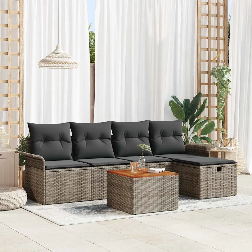 Set Divano da Giardino con cuscino 6 pcs Grigio polyrattan 3359447