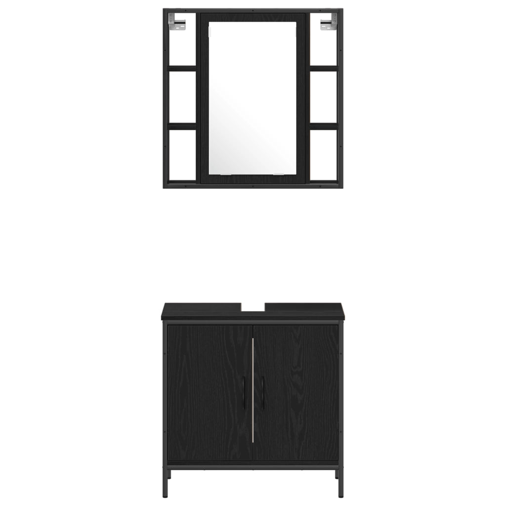 Set di Mobili per Bagno in 4 Pezzi Rovere Nero Legno Ingegnerizzato