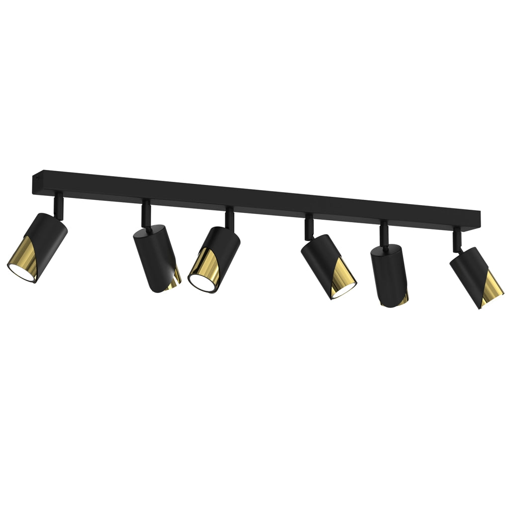 Plafoniera barra 6 spot orientabili nero/oro GU10 Luminex