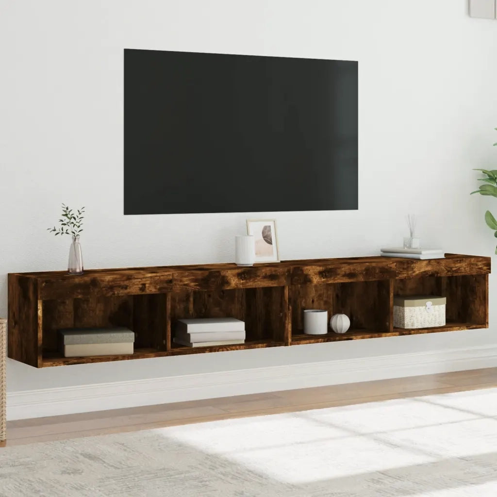 Mobili Porta TV con Luci LED 2 pz-Set di 2 Credenza per TV Rovere Fumo 100x30x30 cm