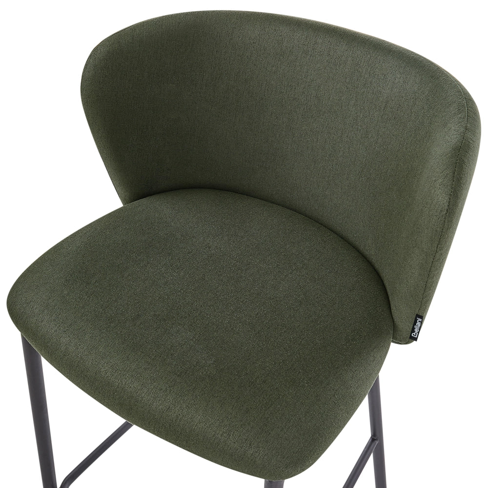 Set di 2 sedie da bar Rivestimento in poliestere verde scuro Gambe in metallo nero Sgabelli senza braccio Schienale curvo Sala da pranzo moderna Cucina