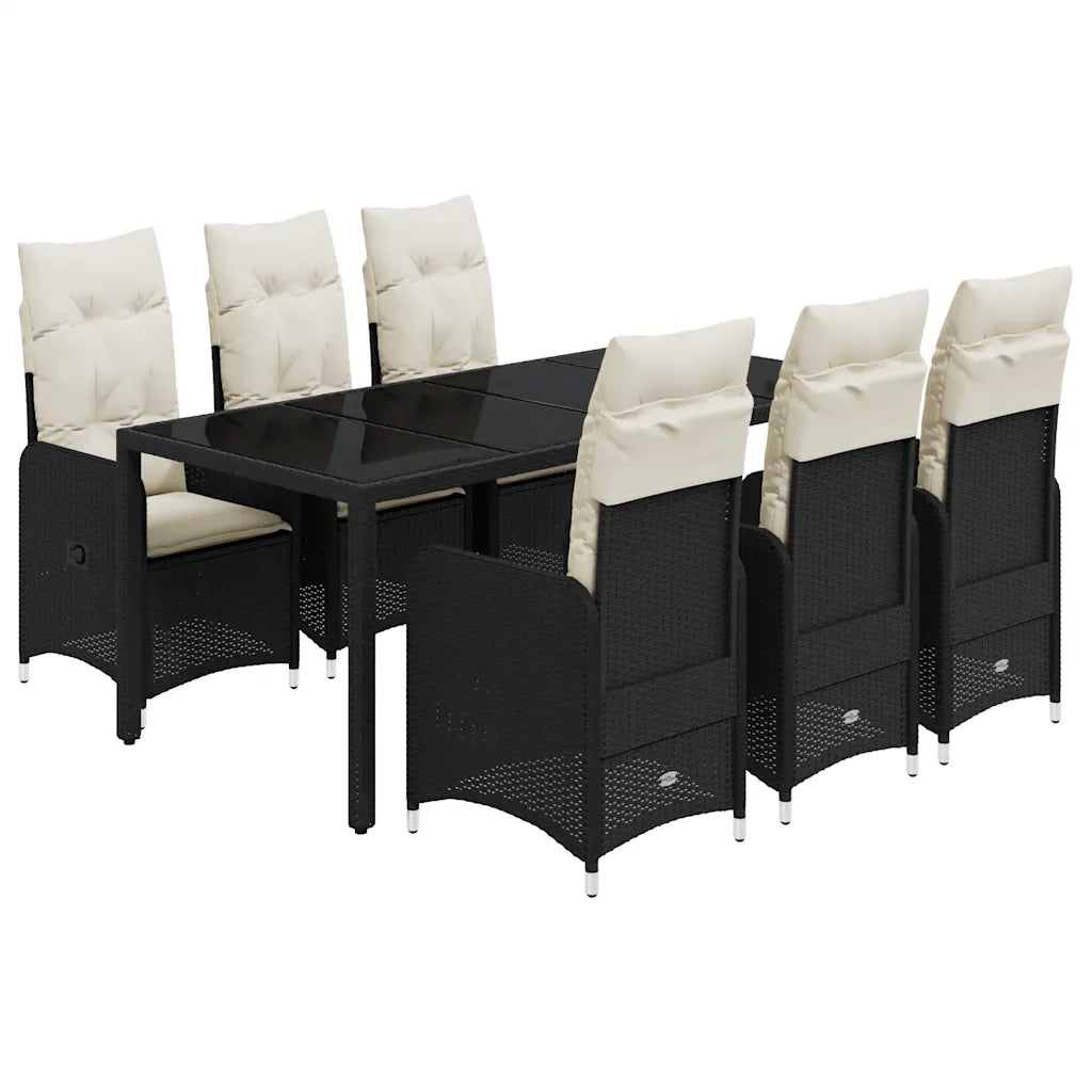 vidaXL Set da Bistrò da Giardino 7 pz con Cuscini Nero in Polyrattan