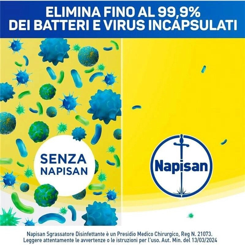 NAPISAN 12 SPRAY 740 ML L'UNO SGRASSATORE DISINFETTANTE SUPERFICI AL LIMONE ANTI BATTERI E VIRUS AZIONE RAPIDA