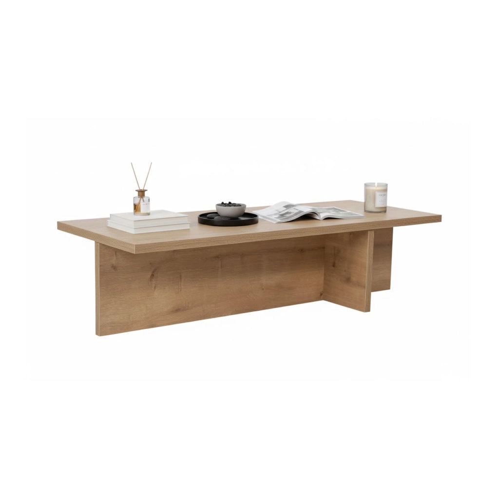 Marmorito, Tavolino da Salotto Forma Rettangolare, 120x45x30h cm Marrone Rovere