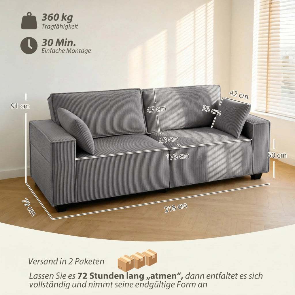 Divano 3 posti ¨C zephmum ¨C tessuto, grigio chiaro, 218 cm