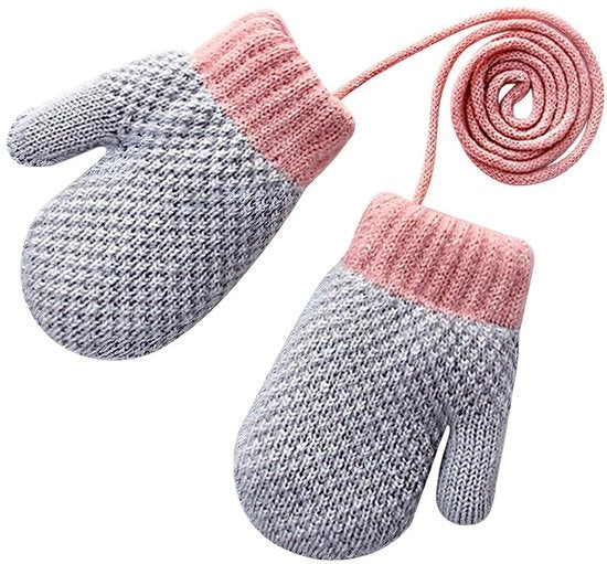 Manopole per bambini invernali - Impermeabili - Elastiche - A maglie - Con corda - Comode e stile - Manopole per bambini