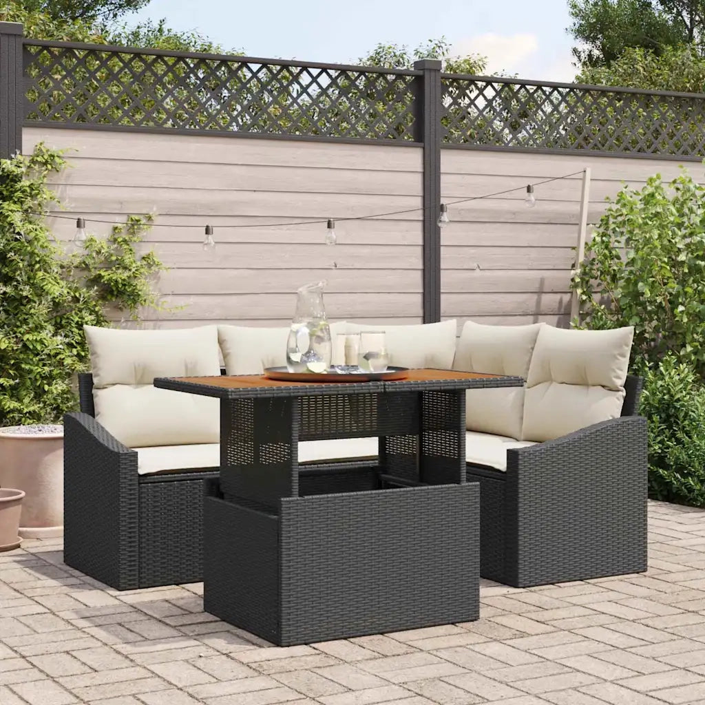 Set da Pranzo per Giardino con cuscino 5 pcs Nero e Crema