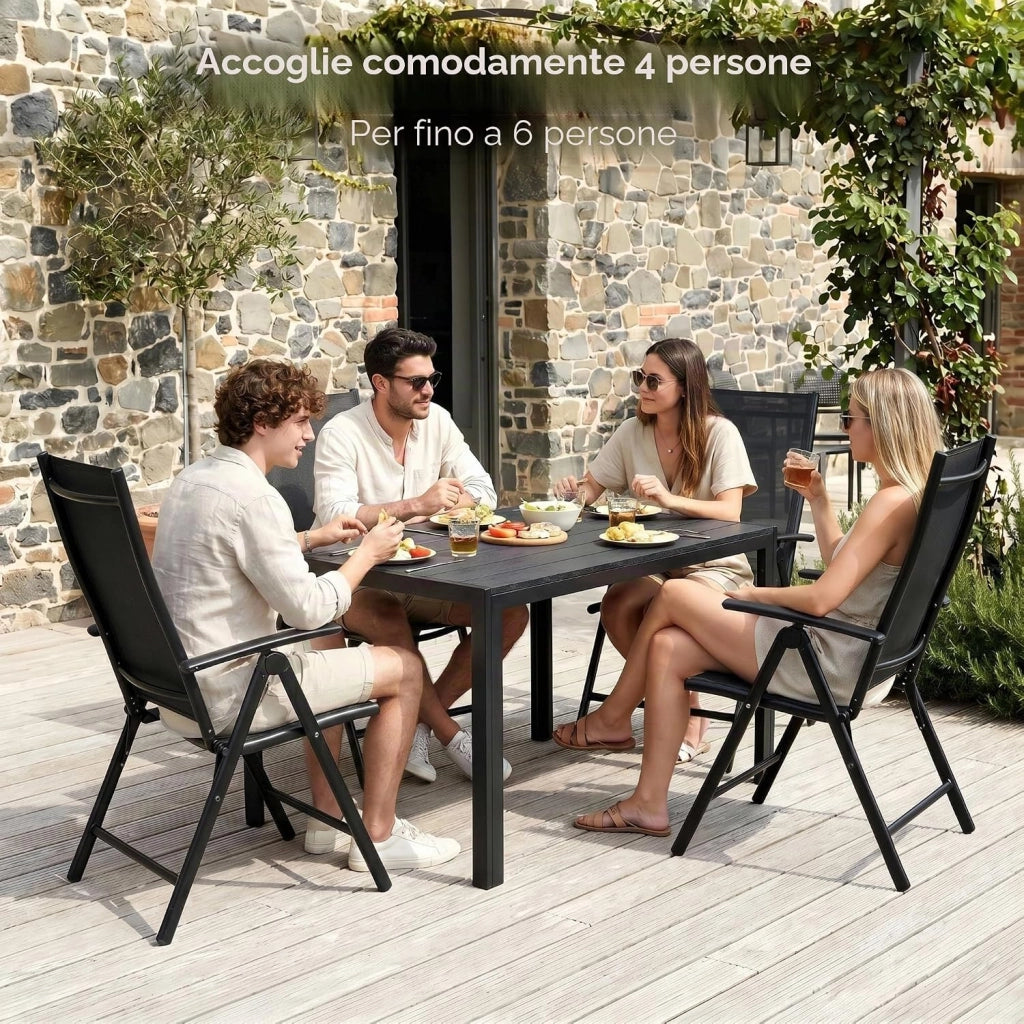 Tavolo da Giardino 110x70 cm, Tavolo da Terrazzo in WPC per 4-6 Persone, Tavolo da Balcone Resistente alle Intemperie con Telaio in Alluminio, Design Effetto Legno,Nero