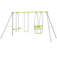 Altalena Portico 3 in 1 per Bambini con 2 Posti Affiancati e 1 Seggiolino, Carico Max. 225 kg, Verde