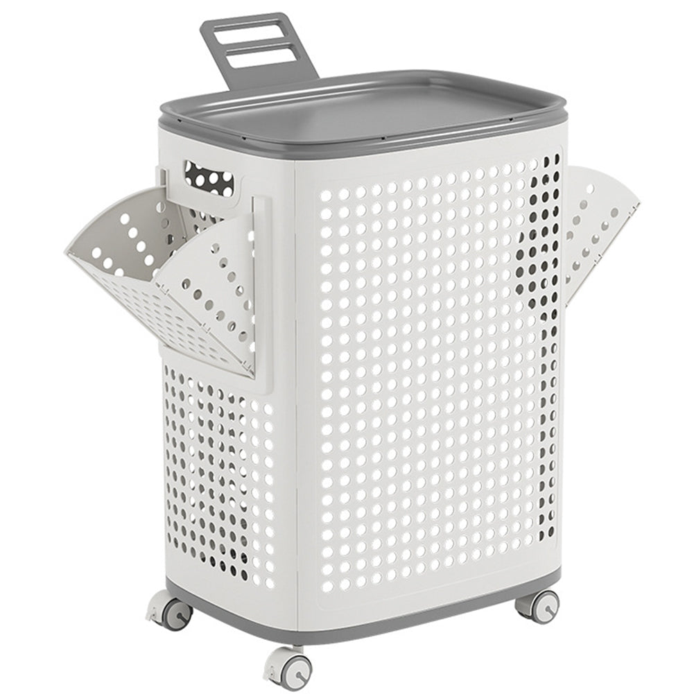 Cesto Portabiancheria con Ruote e Vani Laterali Estraibili 42x33x61,5 cm in PP Bianco