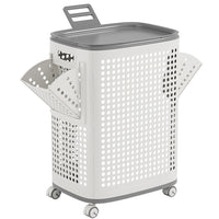 Cesto Portabiancheria con Ruote e Vani Laterali Estraibili 42x33x61,5 cm in PP Bianco