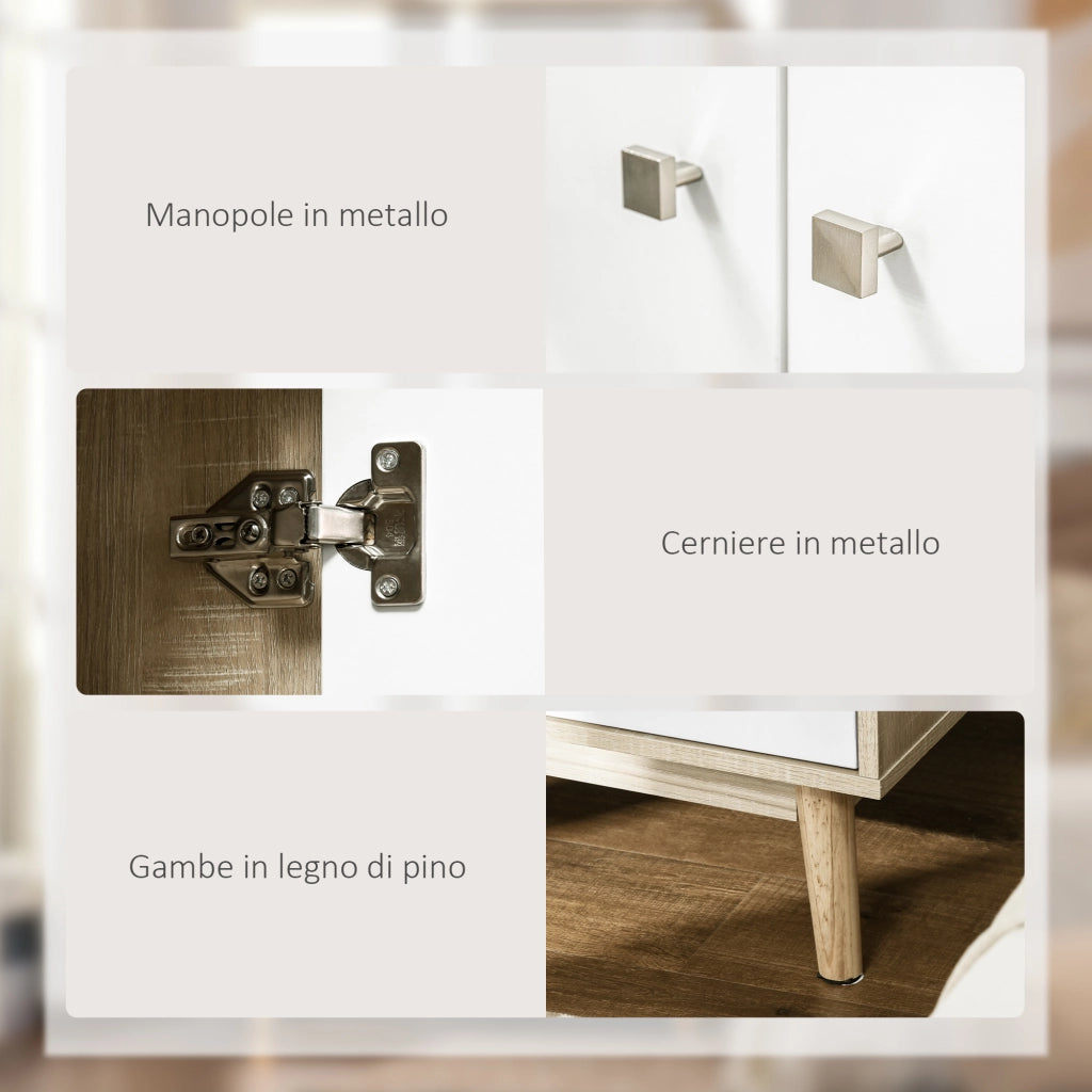 EasyComfort Armadio 2 Ante in Legno con 4 Vani, 2 Cassetti e Appendiabiti, Color Legno e Bianco, 90x50x190cm