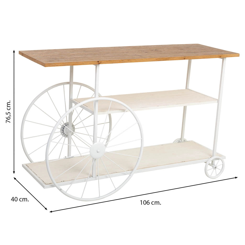 Console in legno e metallo laccato bianco con 2 ripiani 120x42x78h cm