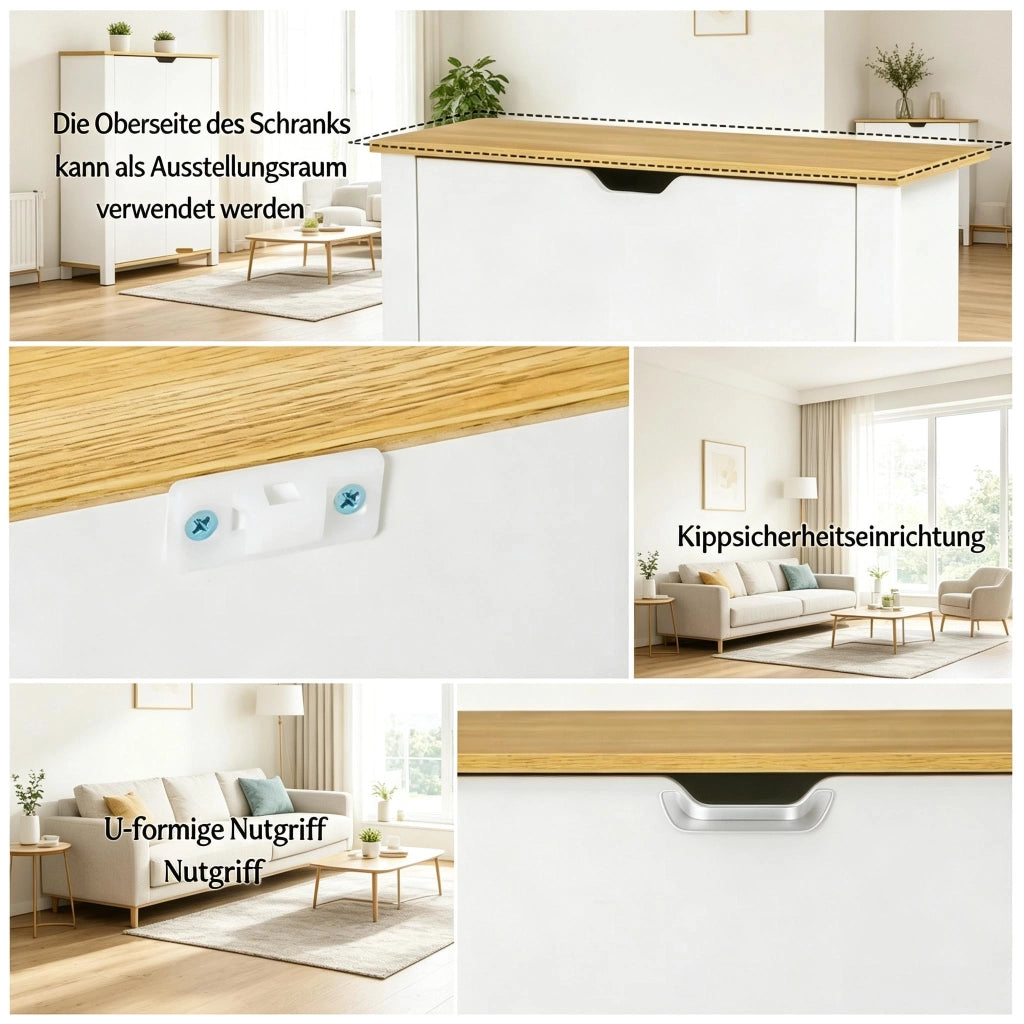 Scarpiera con 2 ante ribaltabili e divisorio regolabile, per ingresso e camera da letto, in truciolare, legno naturale e bianco, 72 × 26 × 80 cm
