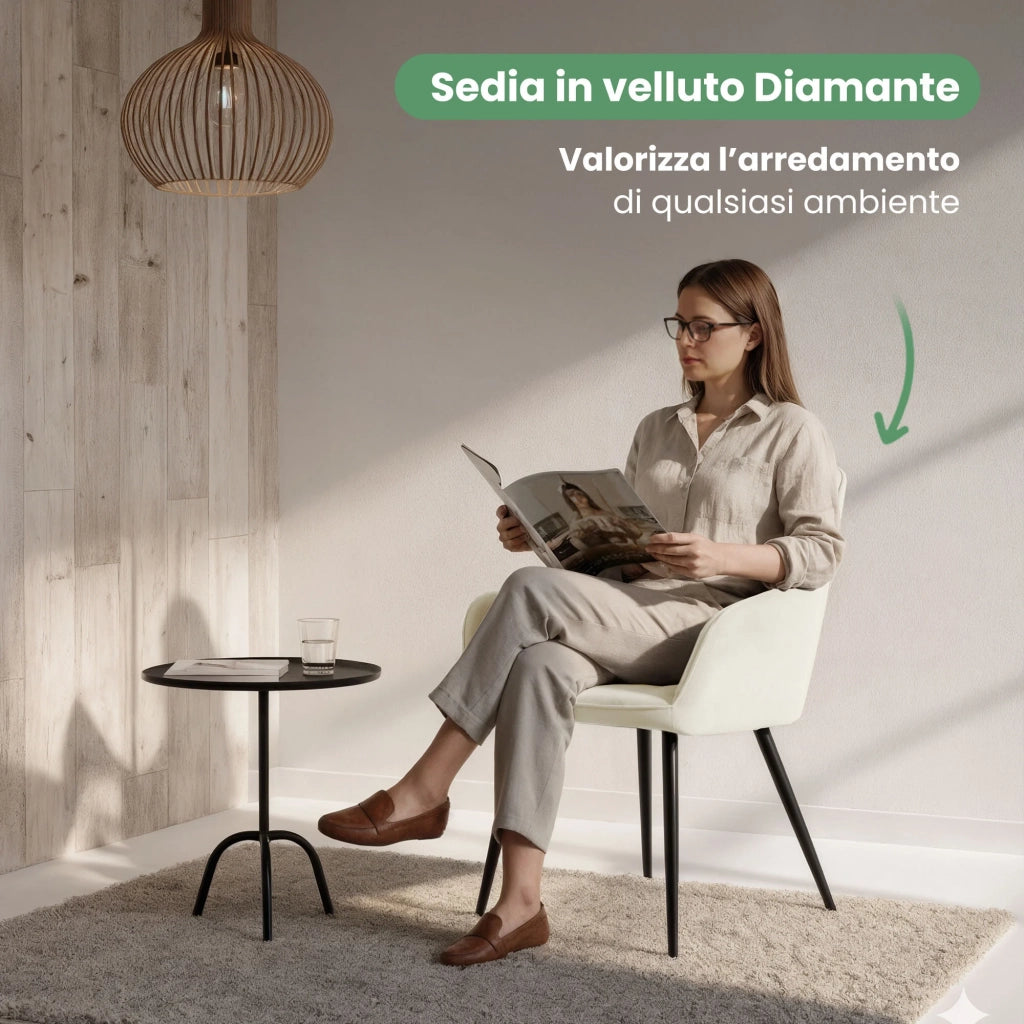 Set di 4 Sedie in velluto trapuntato DIAMANTE Crema gambe nere
