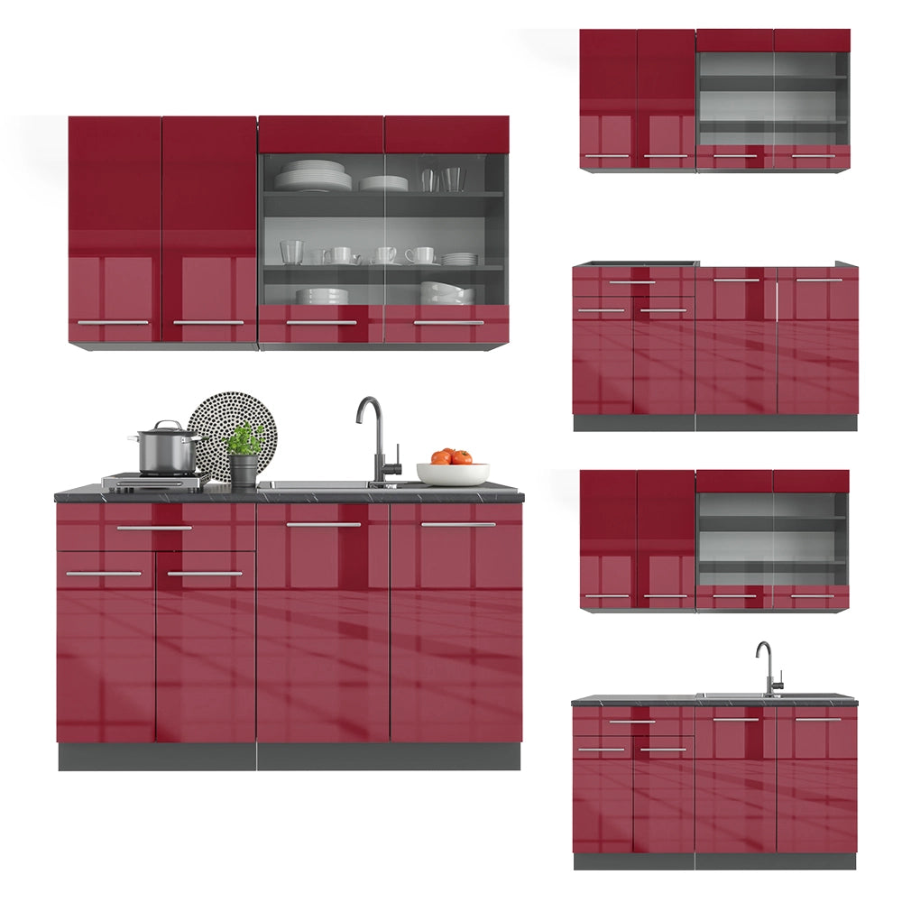 Vicco Cucina completa Bordeaux lucido/antracite 140 cm senza piano di lavoro