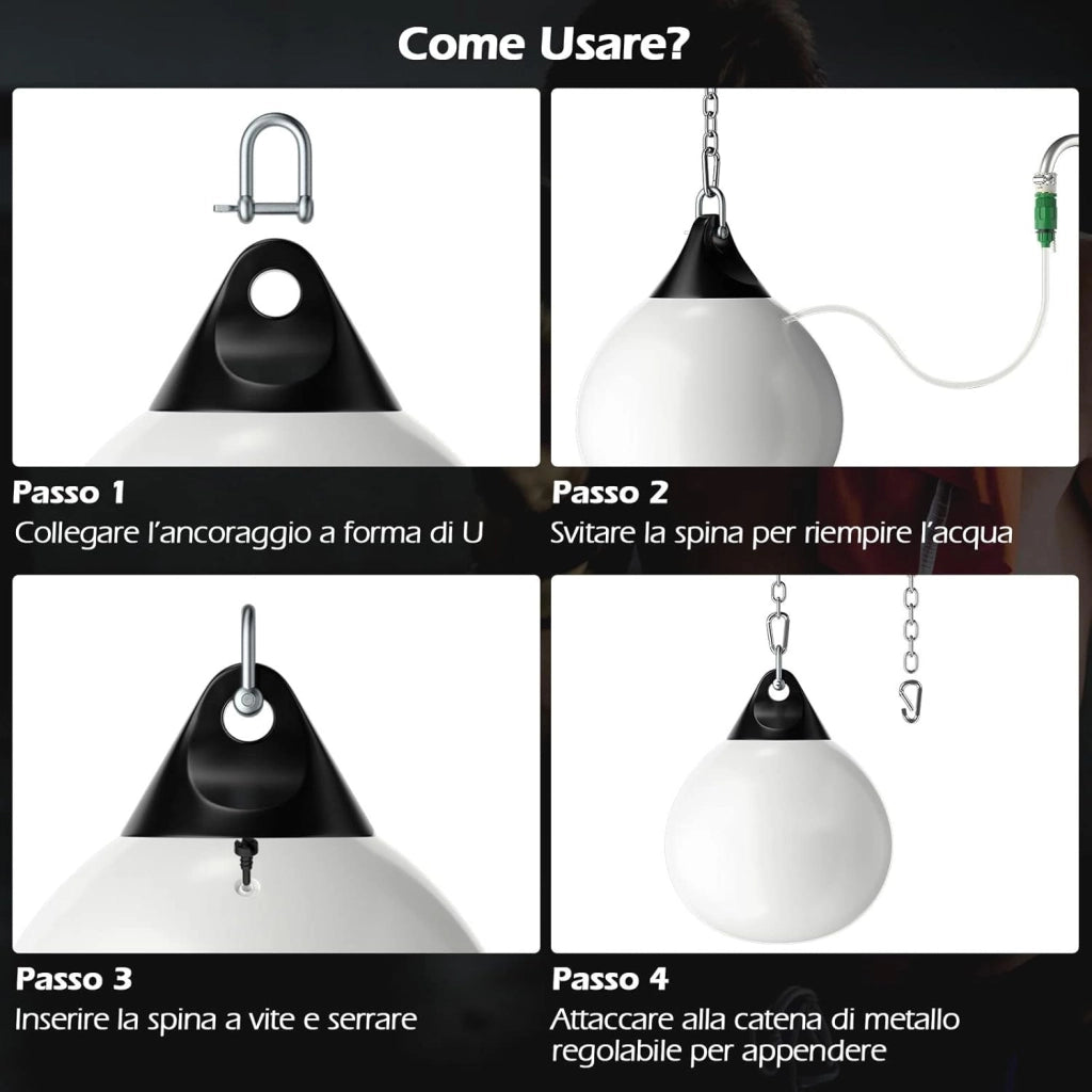 Sacco da Boxe per Bambini ed Adulti 50 kg, Sacco da Boxe ad Acqua con Catena Metallica Regolabile, Ganci, Fibbie di Assicurazione e Tubo dell’Acqua