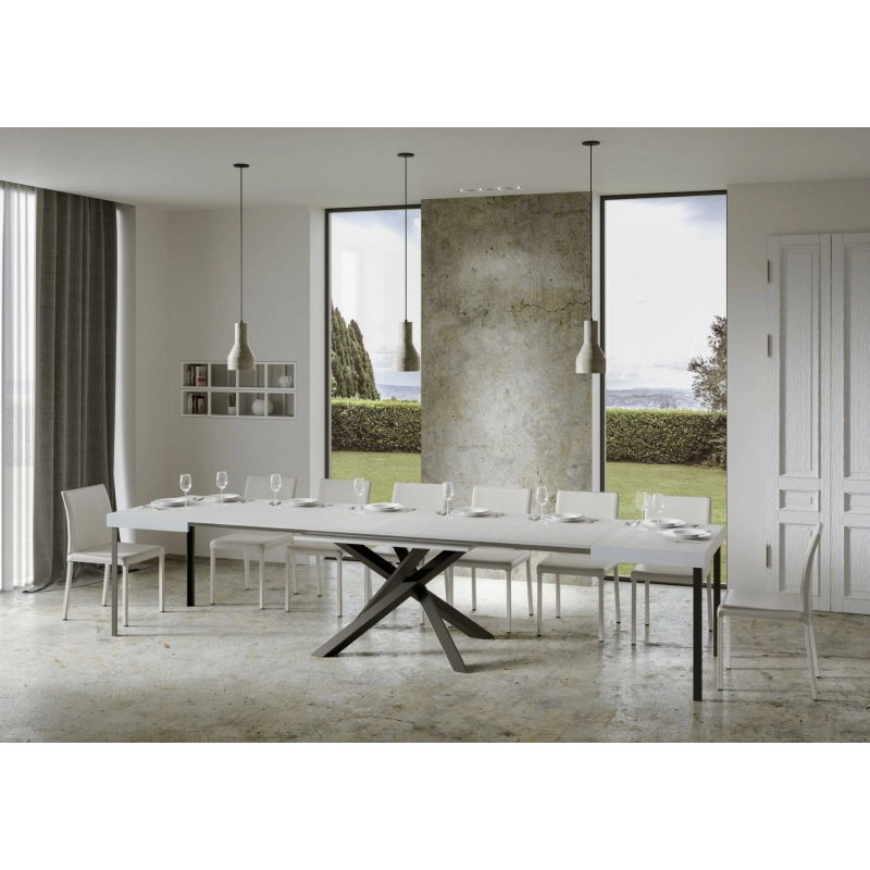 Tavolo allungabile 90x180/440 cm Volantis telaio Antracite - Bianco Frassino