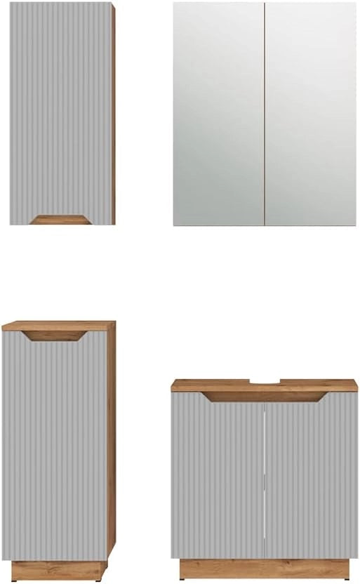Set di mobili da bagno Lotta, Bianco, 59.8 cm, composto da mobile sottolavabo, specchiera, armadio medio e pensile