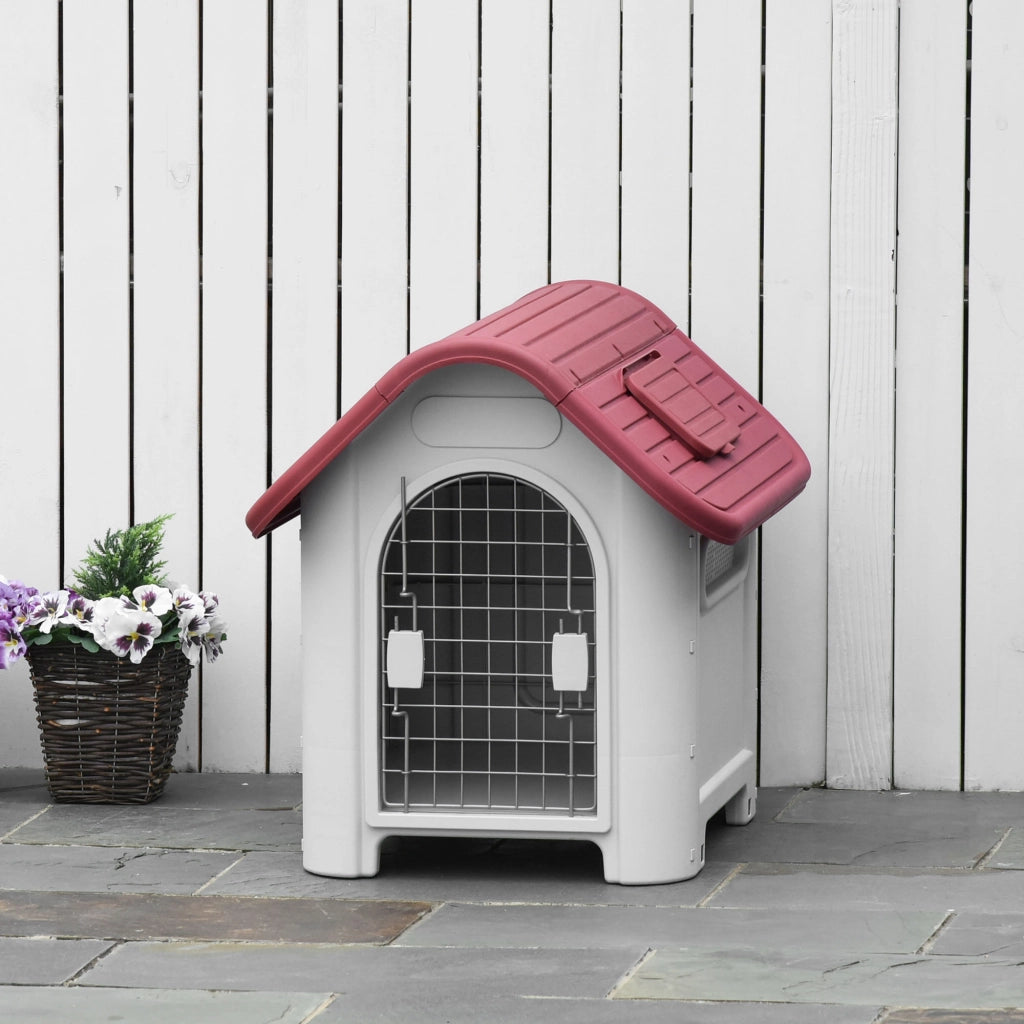 Casetta per Cani con Finestra e Tetto ¨C zephmum ¨C Rosso e Grigio Chiaro 59x75x66 cm