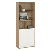 Libreria Arancio, Scaffale da ufficio, Mobile portalibri, Biblioteca, 80x34 h205 cm, Rovere e Bianco