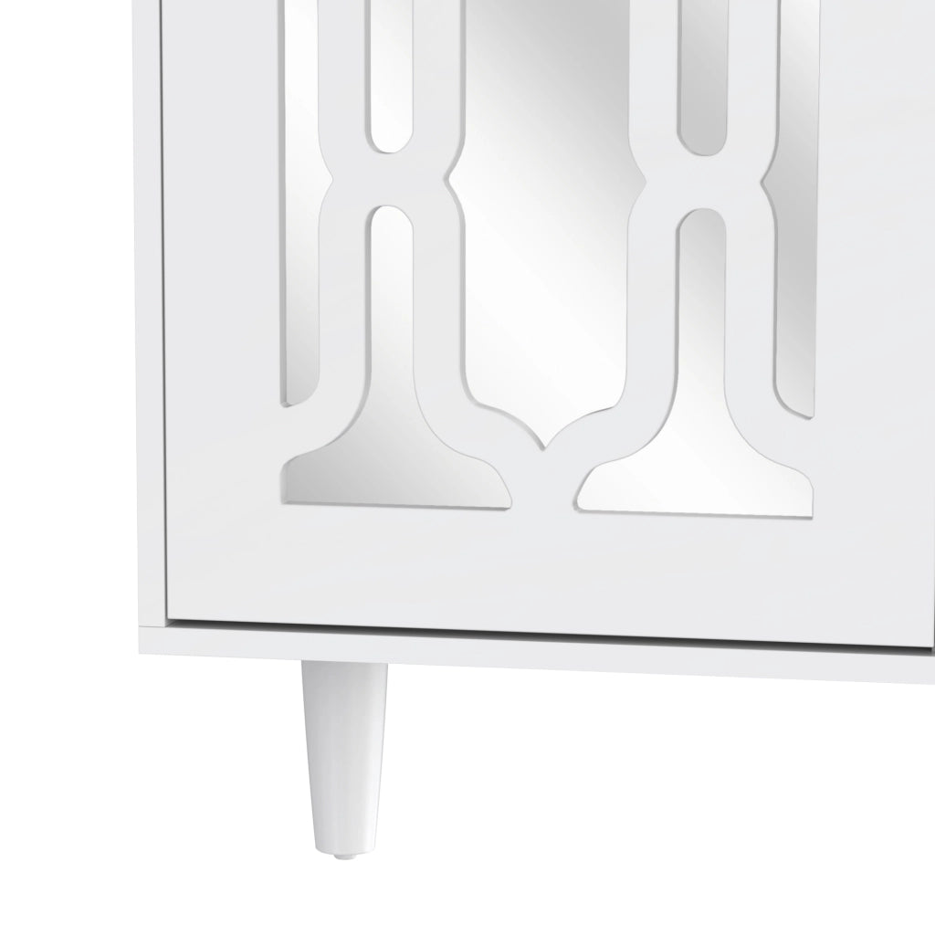 Credenza con 2 Ante; 4 Cassetti e Maniglie in Cristallo; Finitura a Specchio; in MDF; Bianco; 147;5??40??102 cm