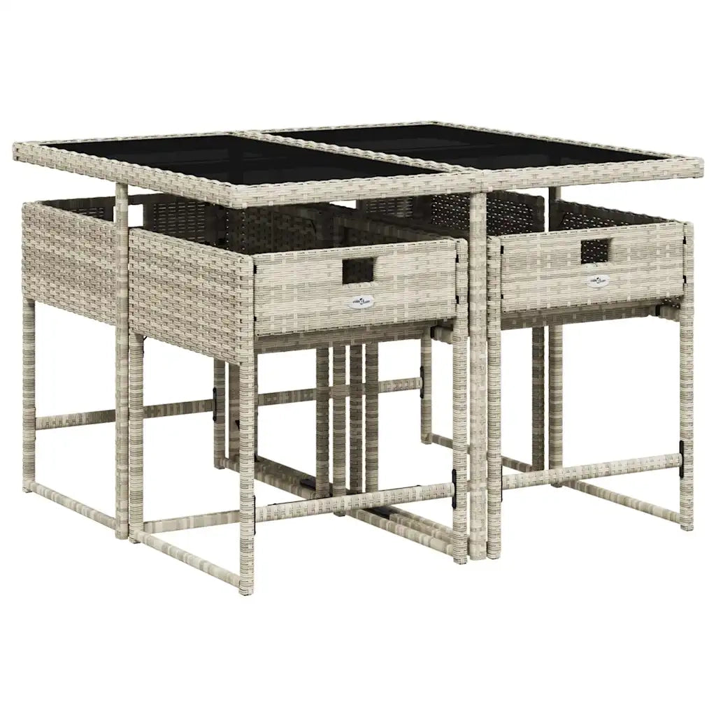 Set Pranzo da Giardino 5pz | Set Salotto da Giardino con Cuscini Grigio Chiaro Polyrattan