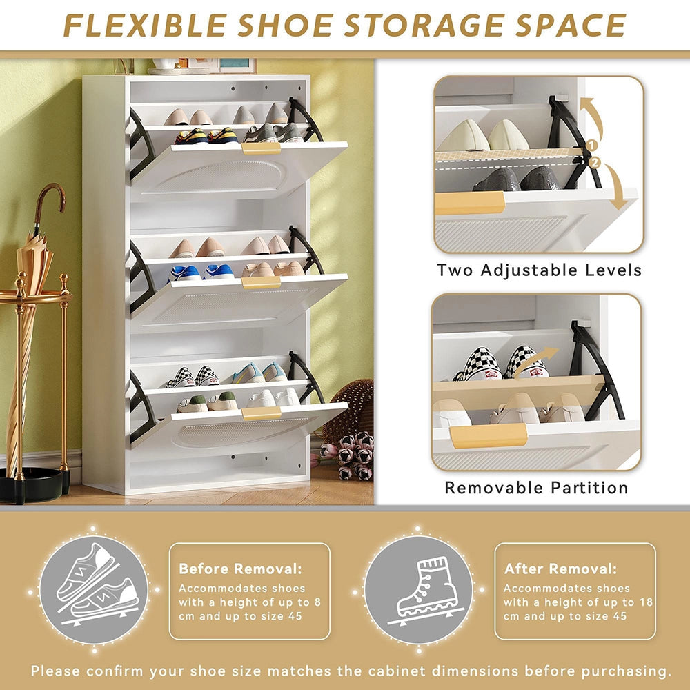 Armadio scarpe stretto 3 ante - Xylo - 60x24x114 cm - Bianco - Per corridoio o salotto