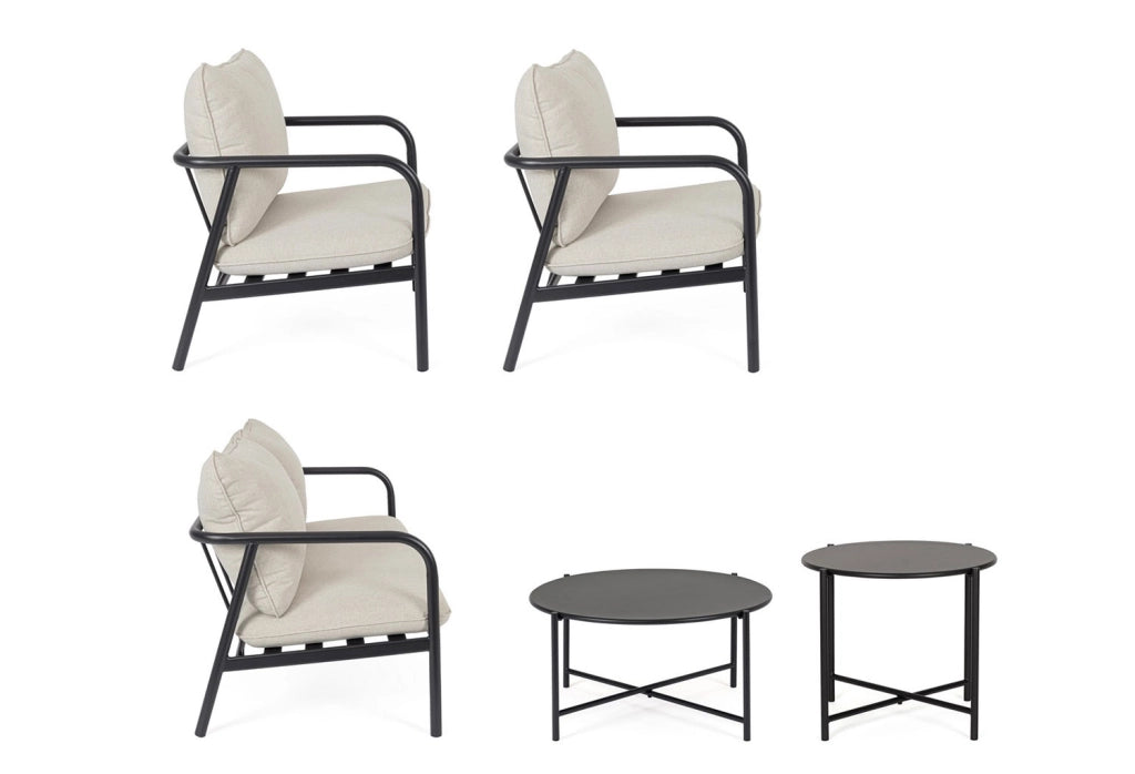Set 5 Pezzi Salotto da Giardino con Divano 2 Poltrone e 2 Tavolini in Acciaio e Spunpoly Ostuni Antracite
