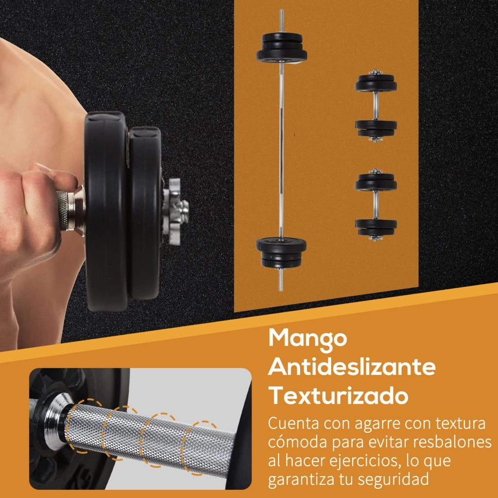 Set di Pesi 55 kg con Mancuernas e Barra ¨C zephmum ¨C Nero, Ajustable, 170 cm