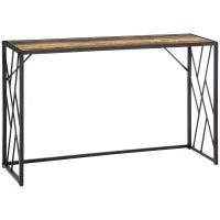 Tavolo Consolle da Ingresso in Stile Industriale, Mobile Vintage in Acciaio e Legno, 120x35x75cm, Marrone