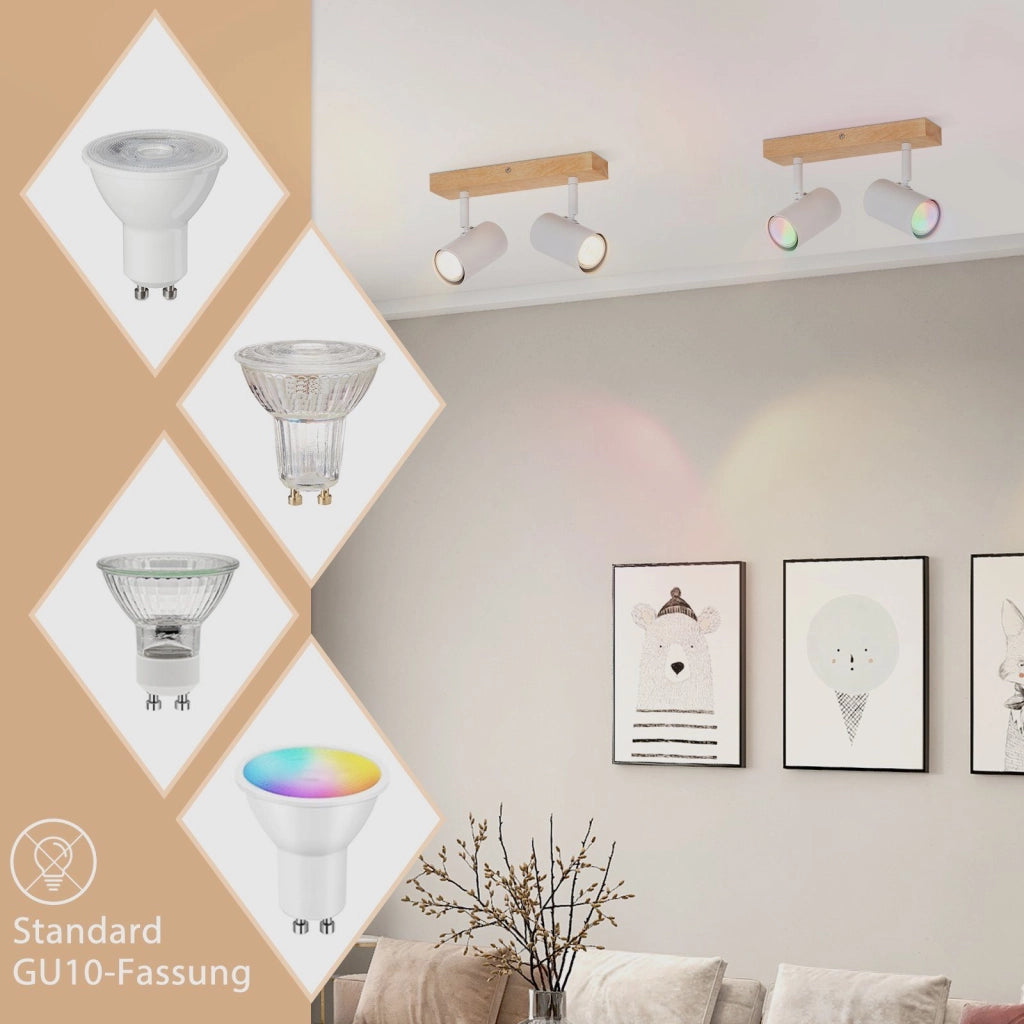 ZMH Faretto da soffitto 2 Fiamme GU10 Moderno Lampada da Soffitto Orientabile 330° Bianco per Soggiorno Senza Lampadine