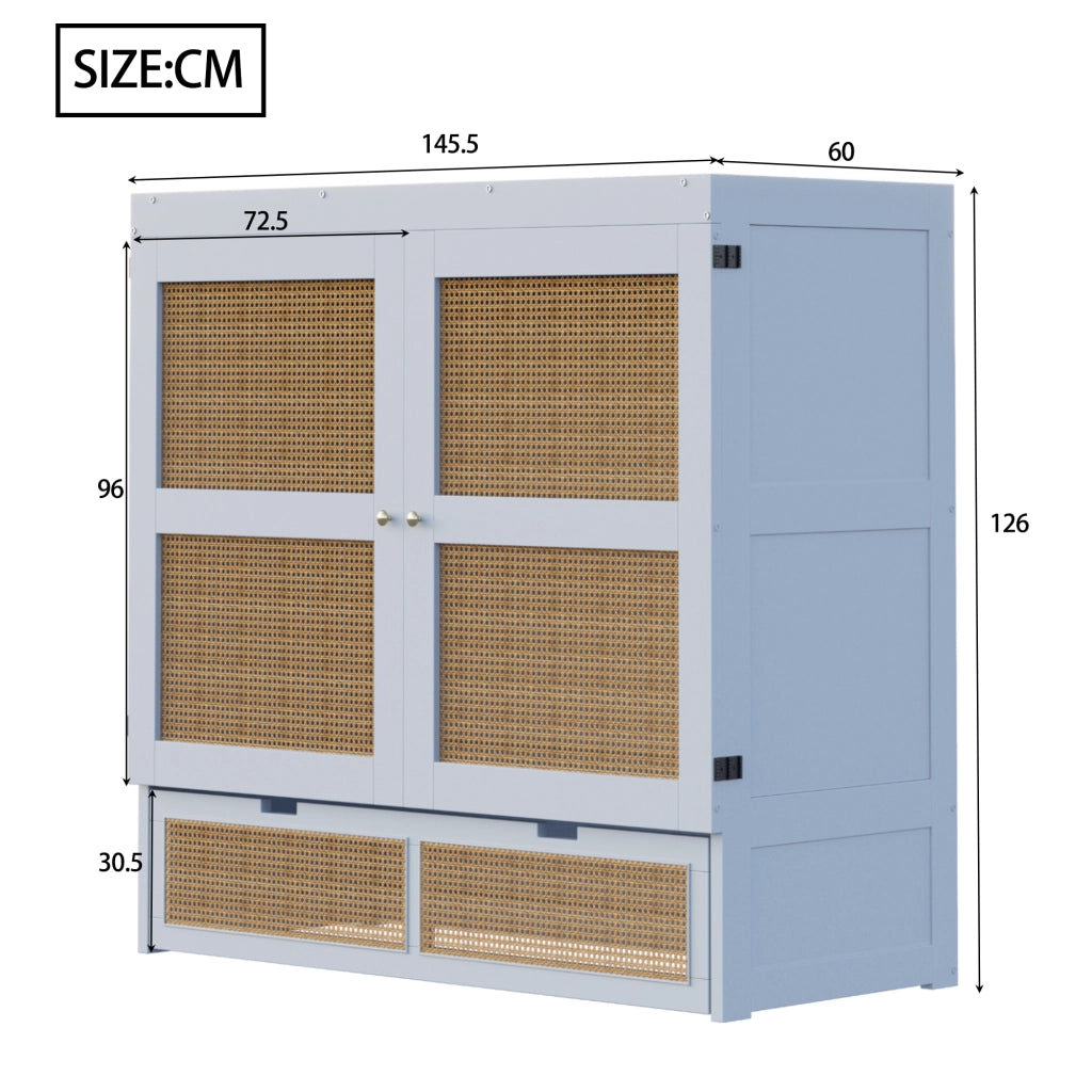 LETTO a scomparsa 140x200 cm in legno grigio con design rattan e cassetti